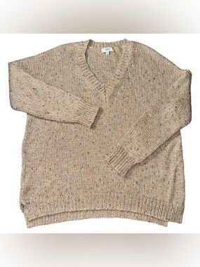 EUC HAYDEN LOS ANGELES WOMENS MEDIUM V-NECK TAN SWEATER WARM CHEAP SKI